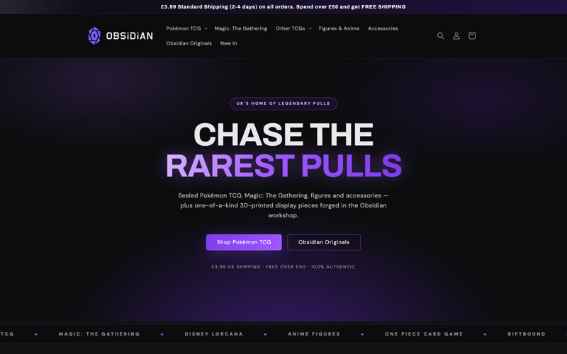 Screenshot of Obsidian Collectibles